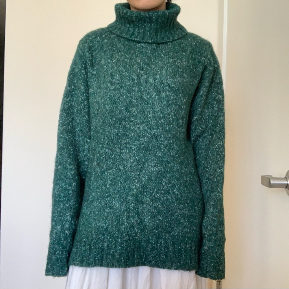 L.L. Bean Mottled Teal and White Turtleneck Sweater